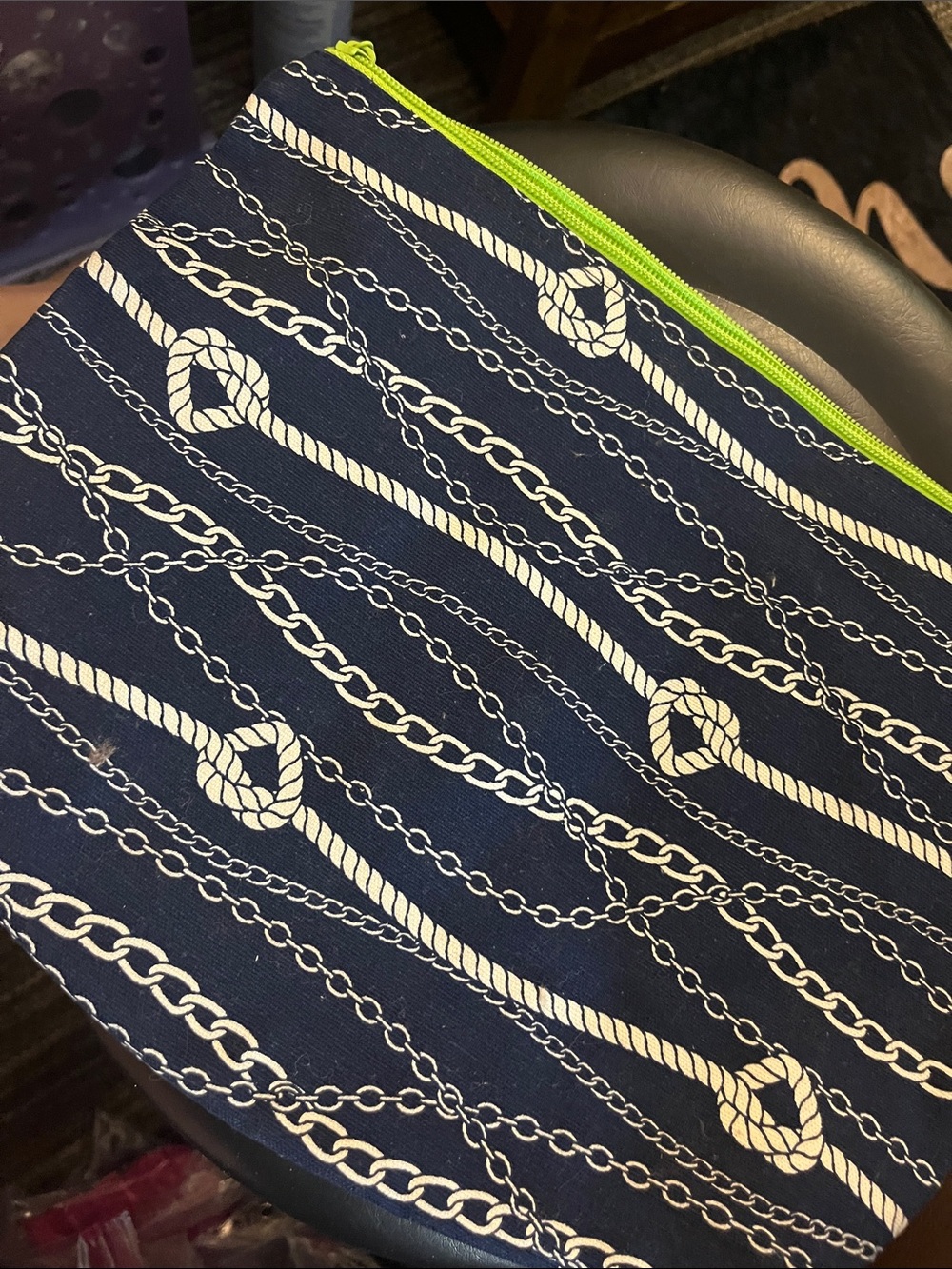 thirty-one Navy Rope Print Cosmetic Pouch with Lime Zipper 41